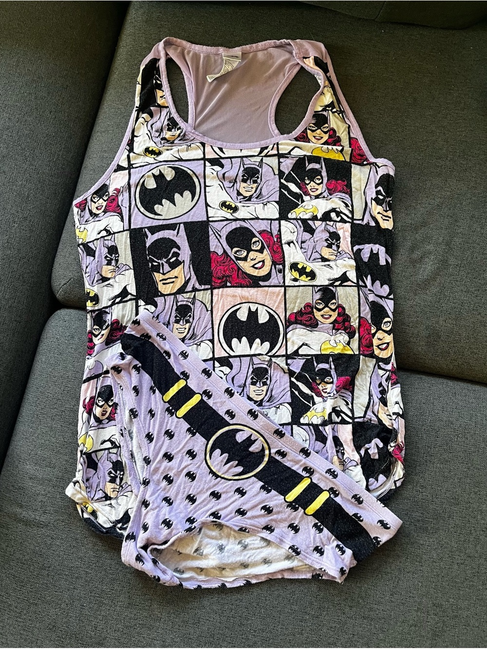 DC Comics Batgirl Batman Purple Lavender Pajama Set Tank Shorts Women XL 16-18